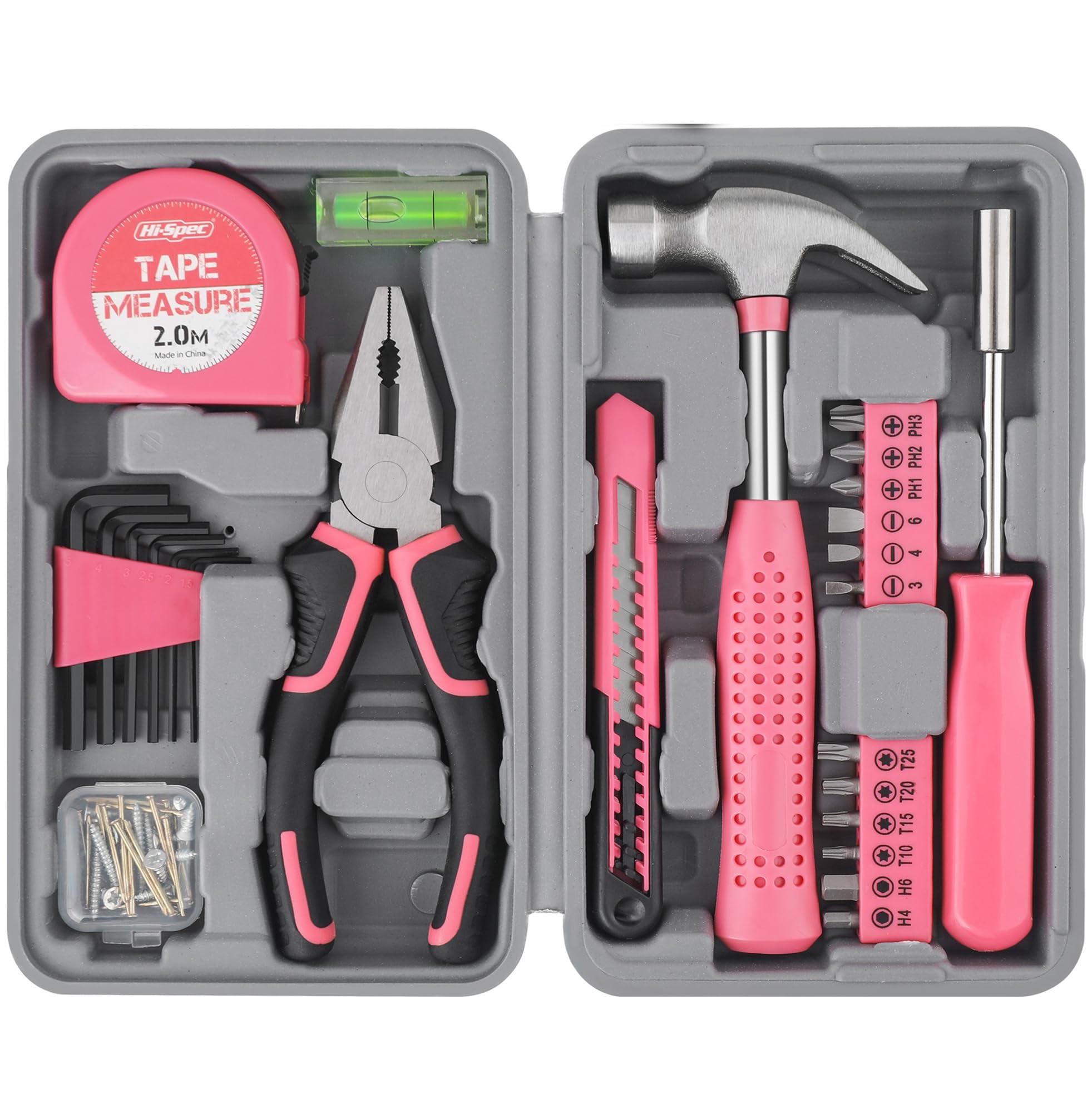 Hi-Spec Tool Set 25pc Pink Household DIY Tool Kit for Women. Small